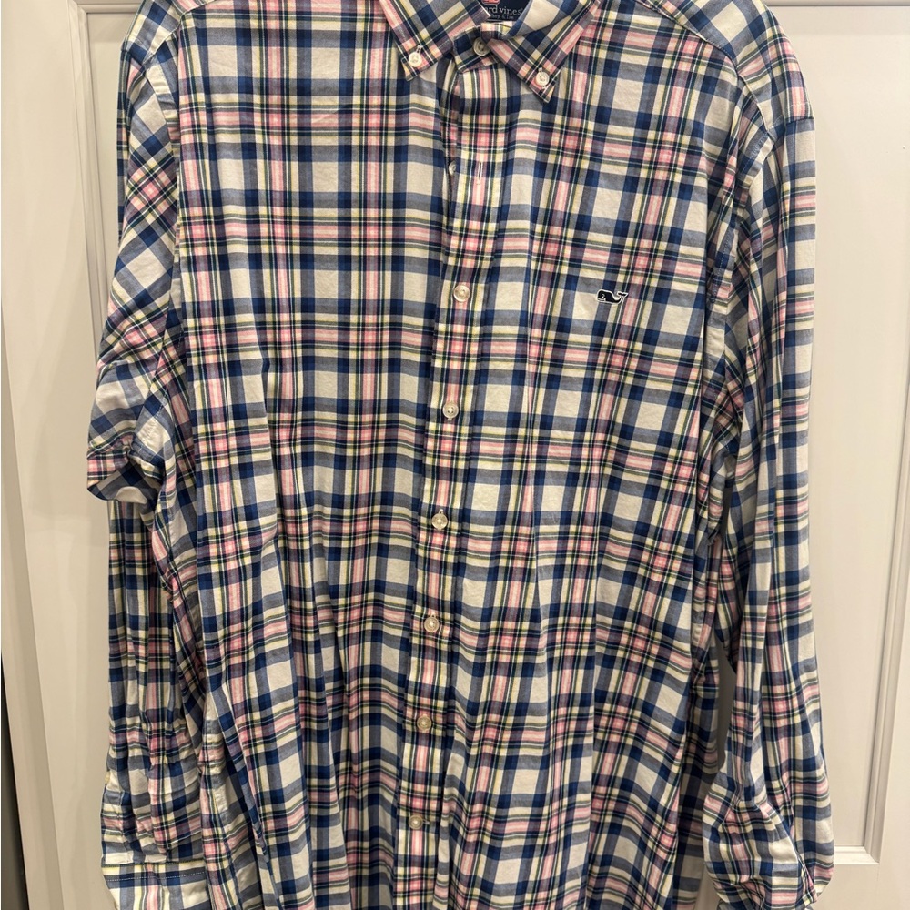 Vineyard Vines Blue and Pink Plaid Shirt